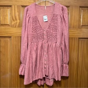 Free People Mauve Pink Romantic Boho Tunic Top Size XS NWT